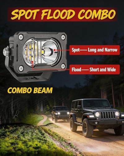 LED Pod Light 2PCS 3inch 40W 4000LM Combo Beam Baja Light with DT Wiring Harness Kit Backup Driving Lights Off Road Low Profile LED Light Bar Fog Lights for Motorcycle Truck UTV ATV Pickup - size: 3inch - Combo