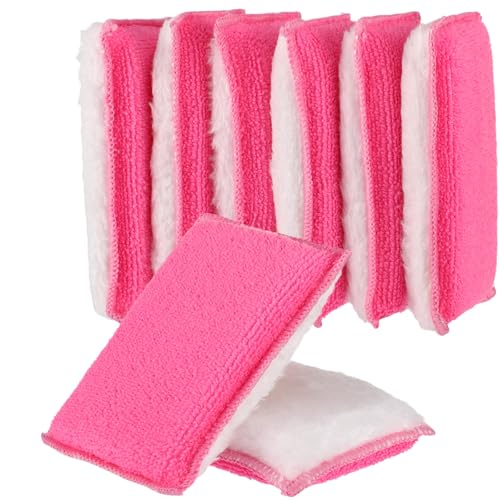 Mudder 8 Pcs Car Interior Scrubbing Sponge 5'' x 3'' Fiber Car Wax Applicator pad Household Cleaning Sponges for Leather Seat Couch Cleaning (Pink White) - color: Pink White