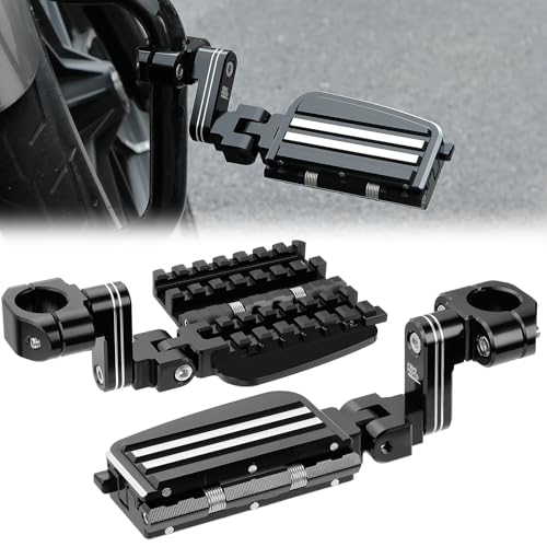 KEMIMOTO CNC Aluminum Highway Pegs with Expandable Heel Rests 1.25" Highway Short Angled Pegs Adjustable Fit for Street Glide Road King Road Glide Softail Dyna Sportster 1-1/4" Engine Guard Black - color: Black