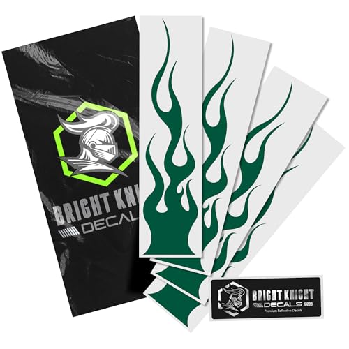 Bright Knight Decals Reflective Flame Stickers, Set of 4 Large Green Flame Decals for Vehicles, Outdoor Waterproof 3M Vinyl Motorcycle Helmet Stickers for Safety Visibility with Clean Removal - color: Green, size: Pack of 4