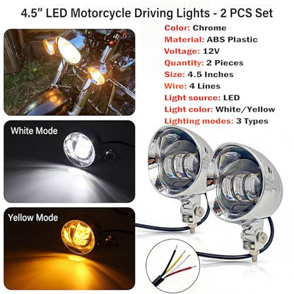 4.5 Inch 2 Pcs Chrome LED Motorcycle Fog Passing Lights ABS Plastic Auxiliary Lamp for Motorcycles Highway Cruising Urban Riding (Chrome)