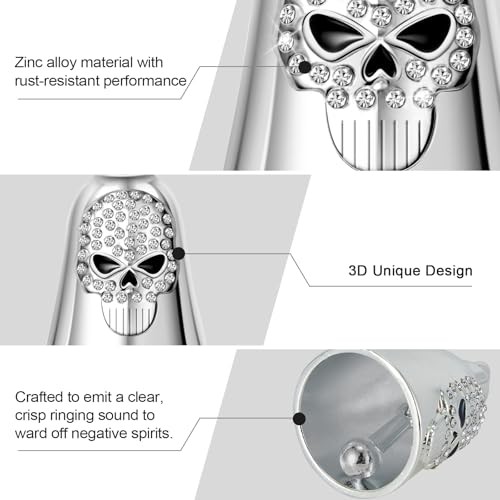 Dream Apparel Motorcycle Bell Guardian Angel Drive Away Gremlin, Biker Bell for Men Women Rider Riding, Good Luck Gift - style: Skull