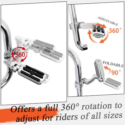 FOVPLUE 1", 1.25" Highway Footpegs,Adjustable Highway Peg for Harley Touring Softail Dyna Sportster Honda Kawasaki Suzuki Yamaha Indian Victory with 1", 1-1/4",22-35mm Engine Guards/Tubing,Chrome - color: CHROME and Rubber Style