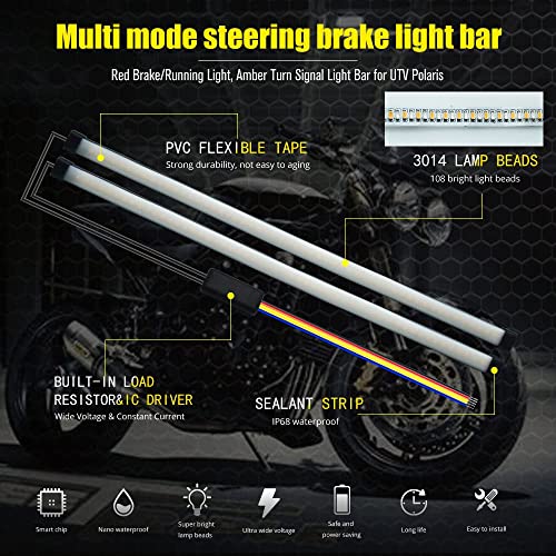 YEORO 11.8'' Universal Motorcycle LED Tail Light Strip, 3 in 1 Fuctions DRLs Brake Light Red & Turn Signal Light Amber 108 LEDs Flexible Strip for Motorcycle,Car,ATV.