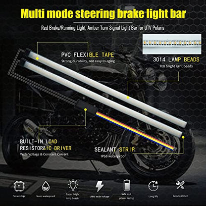 YEORO 11.8'' Universal Motorcycle LED Tail Light Strip, 3 in 1 Fuctions DRLs Brake Light Red & Turn Signal Light Amber 108 LEDs Flexible Strip for Motorcycle,Car,ATV.