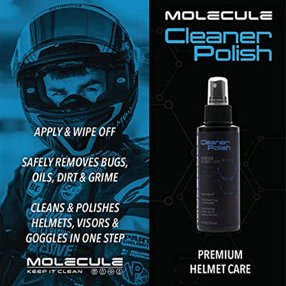 Molecule Helmet Care Kit | Complete Helmet Cleaning System | Anti-Fog, Cleaner Polish, Refresh & Rain Repel | For Helmets, Visors & Goggles | 4 oz + 3 Microfiber Towels