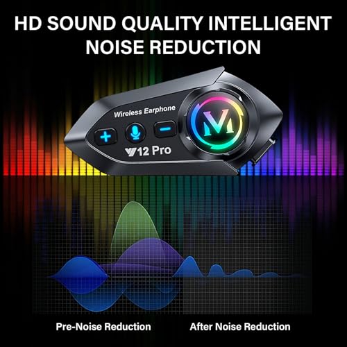 Motorcycle Helmet Bluetooth Headset 2 Way Intercom 550 Yards,HIFI Sound,Noise Cancellation,Music Share,1000mAh,Helmet Speakers Headphones FM,Easy to Connect/Use with Gloves,Waterproof,Voice Assistant