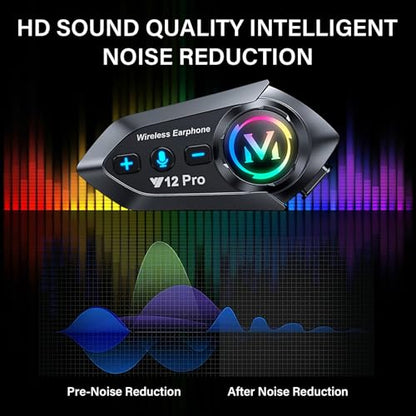 Motorcycle Helmet Bluetooth Headset 2 Way Intercom 550 Yards,HIFI Sound,Noise Cancellation,Music Share,1000mAh,Helmet Speakers Headphones FM,Easy to Connect/Use with Gloves,Waterproof,Voice Assistant