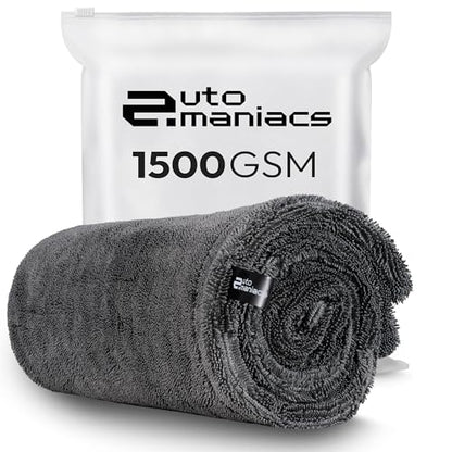 AutoManiacs Drying Towel for Car Detailing, 1500 GSM Ultra Super Absorbent, 24"x36" XL Soft Microfiber Towels for Cars, Twisted-Loop & Streak Free Microfiber Towels for Cars, Trucks, SUVs