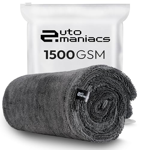 AutoManiacs Drying Towel for Car Detailing, 1500 GSM Ultra Super Absorbent, 24"x36" XL Soft Microfiber Towels for Cars, Twisted-Loop & Streak Free Microfiber Towels for Cars, Trucks, SUVs