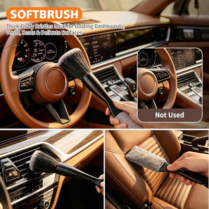 8PCS Car Detailing Brush Set, Car Interior and Exterior Soft Bristle Cleaning Brushes, Includes 4 Different Brushes, Multi-use for Auto Detailing, Dashboard, Vents, Wheels and Tires