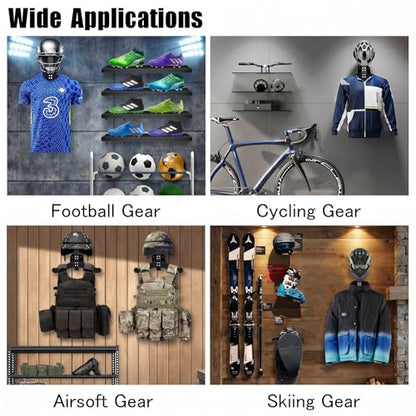 Helmet Holder Wall Mount, Solid Wood Motorcycle Helmet Rack with Heavy Duty Steel Hook, Helmet Wall Hanger for Motorcycle, Football, Cycling, Skiing & Tactical Gear, (Black)