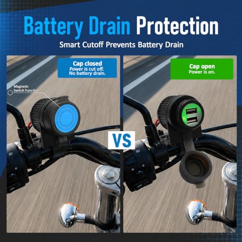 Cliff Top Motorcycle USB Charger Waterproof Dual USB Port 4A 20W, with Magnetic Power Switch Heavy Duty for 7/8’’ and 1’’ Handlebars - Prevents Battery Drain - size: 4A 20W Dual USB with Magnetic Switch