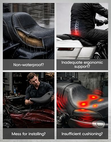 Low-Profile Driver Passenger 2-UP Seat Set Red Stitching Fits for Harley Touring 2009-2023 Road King FLHR Street Glide FLHX Road Glide FLTRX CVO Street Glide FLHXSE Electra Glide FLHTCU - color: Seat Red