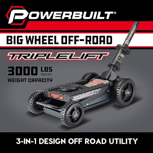 Powerbuilt Big Wheel Triple Lift Garage Jack, 3000 Pound Off Road Lift, Truck, Car, Motorcycle 1.5 Ton Capacity, 620613ECE - color: Black, size: 1.5 Ton, Big Wheel