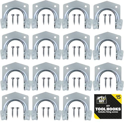 15Piece Wall-Mounted Hook Set for Garage Tool Storage and Organization, Suitable for Tools, Ropes, and Garden Equipment
