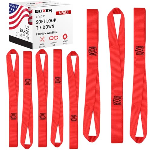 BoxerTool Soft Loop Tie Down Straps (8 Pack) USA Assembly - Loops for Securing ATV, UTV, Motorcycles, Scooters, Dirt Bikes, Lawn & Garden Equipment