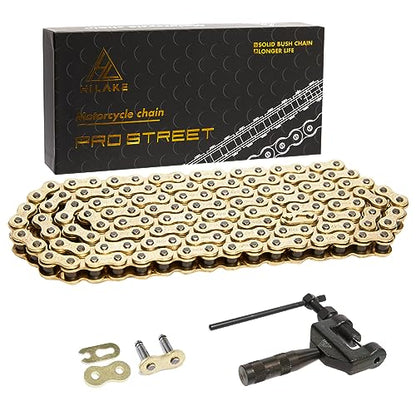 428H Motorcycle Chain 122 Links, Heavy Duty Reinforced Drive Chain, Rust-Resistant, Pre-Oiled, Standard Non O-Ring, Includes 4Pcs Master Links & Chain Breaker Tool - size: 428H-122L Chain Breaker Set