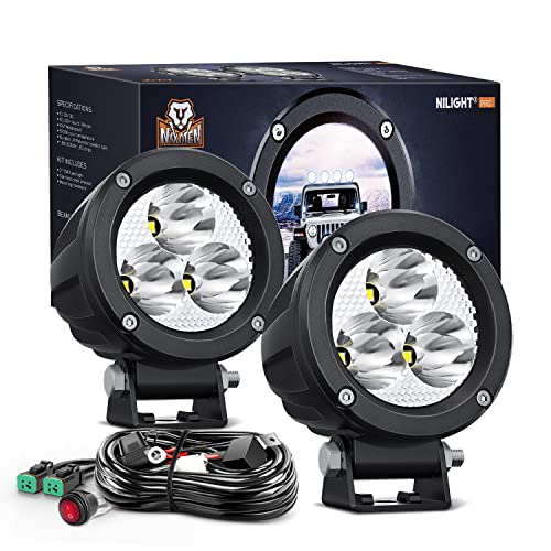 Nilight 3Inch Round Motorcycle Led Light Pods 2PCS Spot Led Fog Light 1550LM Built-in EMC Offroad Driving Auxiliary Ditch Light for Motorbike SUV ATV Truck Boat Tractor Forklift - color: 2Pcs 15W 3Inch LED Light w/Wiring Harness