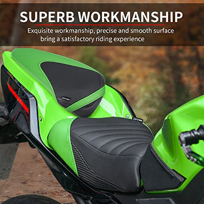 Motorcycle Ninja 400 Z400 Front Driver Rider Solo Seat Cowls Anti Slip Rear Passenger Seat Covers Cushion Pad for Ka-wasaki Ninja400 Ninja-400 Z 400 Z-400 2018 2019 2020 2021 2022 2023 (Black-Front) - color: Black-Front