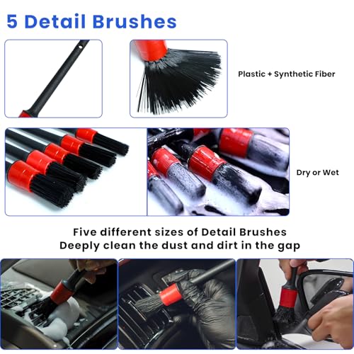 15 Pcs Car Cleaning Kit, Car Detailing Wash Brush Set, Auto Interior External Wash Cleaning Set for Car Motorcycle Bike Wheels, Engine, Emblems, Air Vents, Dashboard, Leather