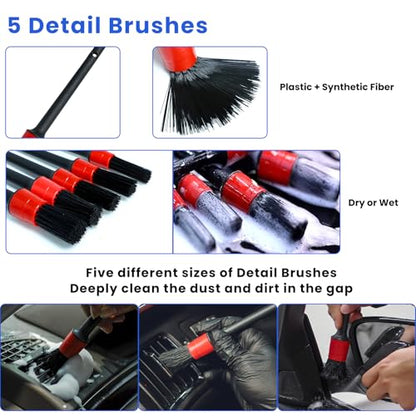 15 Pcs Car Cleaning Kit, Car Detailing Wash Brush Set, Auto Interior External Wash Cleaning Set for Car Motorcycle Bike Wheels, Engine, Emblems, Air Vents, Dashboard, Leather