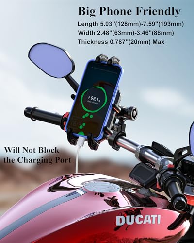 BRCOVAN Anti-Theft Motorcycle Phone Mount Holder with Vibration Dampener | with Secure Lock, Adjustable Handlebar Cellphone Clip for Bike Scooter ATV, Fit 5.4-7.2'' Smartphone, Big Phone Friendly