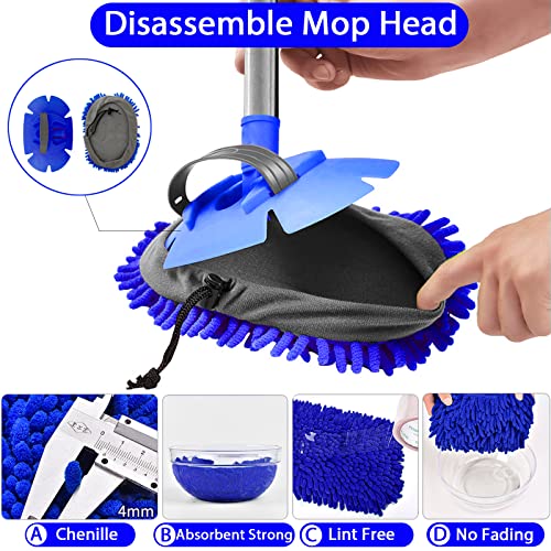 WillingHeart 63" Car Wash Mop Brush Tool Mitt with Long Handle Length More Suitable for Washing American Cars Truck, SUV, RV, Trailer, 2 in 1 Chenille Microfiber Duster Not Hurt Paint Scratch Free - color: Blue