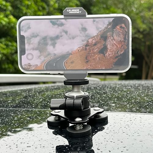 ULIBERMAGNET Magnetic Camera Mount, 80LB Heavy Duty Metal Car Adjustable Magnetic Mobile Camera Holder with Mini Ball Head,Strong Rubber Coated Magnet with 1/4’’-20 Male Thread Stud for GoPro - style: 80LB Triangle Magnetic Camera Mount