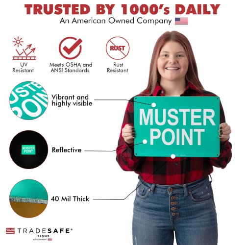 TRADESAFE Muster Point Sign - Quick Install Aluminum Safety Sign, Light Reflective, UV-Resistant, Waterproof, 14” X 10” Emergency Evacuation Area Signs for Business - style: Muster Point