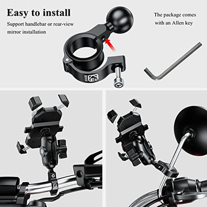 BRCOVAN 2 Pack, Aluminum Alloy Handlebar Mount Base with 1'' TPU Ball | Compatible with RAM Mounts B Size 1 Inch Ball Double Socket Arm, for Round Rail Diameter 0.5'' 0.87'' 1'' 1.125'' 1.26'' - style: R3-Set of 2