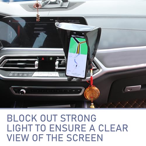 Shakas Mobile Phone Sun Shade, Heat-Insulating and Anti-Glare Cell Phone Protective Cover, No Blocking of Sight Portable Foldable Navigation Screen Holder Umbrella Cover, for Cars Motorcycles (Black)