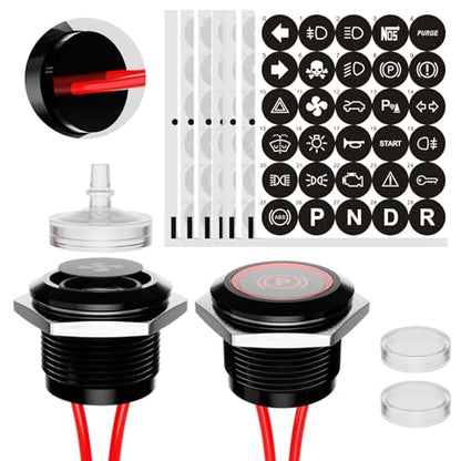 LED Indicator Lights 2PCS 12V 19mm Mounting Holes Includes 187 Replacement Symbols IP67 Waterproof Metal 24V Pilot Lights for Cars Boats Industrial Panels Dashboards (Red Light) - color: 19mm-Red Light-2PCS