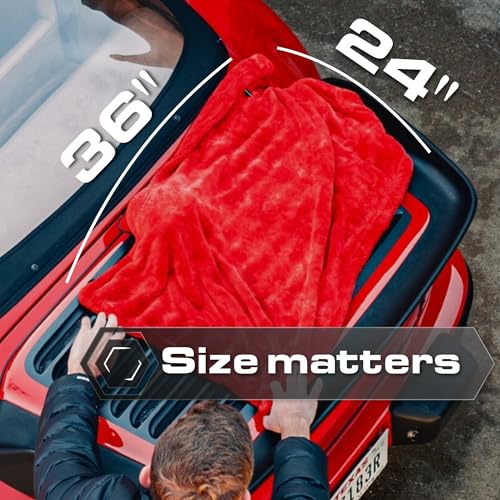 Blackline Car Drying Towel - 2ft x 3ft XL-Popular Pick Among Detailing Pros - 1300 GSM Microfiber Towel - Absorbs Over 8lbs of Water - Leaves No Streaks, Spots or Scratches - Dries an Entire Car - color: Crimson