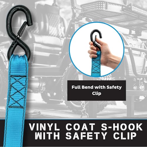 Tie Down 1.5 inch x 8 ft Blue Heavy Duty Ratchet Strap, 2-Pack Kit - 5208 lbs. Breaking Load Limit - color: Blue, size: 2-Pack