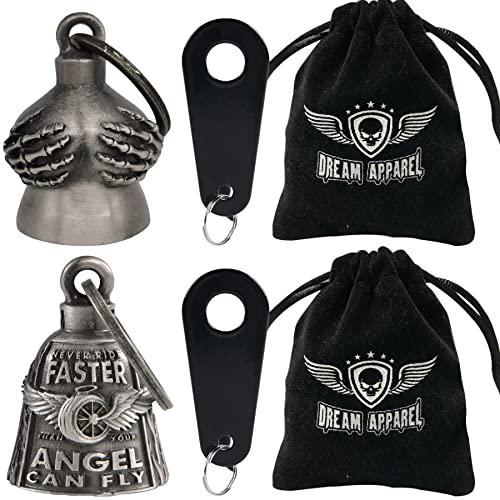Dream Apparel 2 Pack Motorcycle Bells Guardian Angel for Biker Rider Men Women Ride Riding with Hangers, Drive Away Gremlins - color: Handful Bell + Wing Wheel Bell