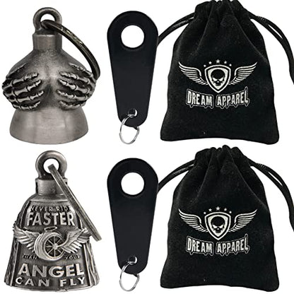 Dream Apparel 2 Pack Motorcycle Bells Guardian Angel for Biker Rider Men Women Ride Riding with Hangers, Drive Away Gremlins - color: Handful Bell + Wing Wheel Bell