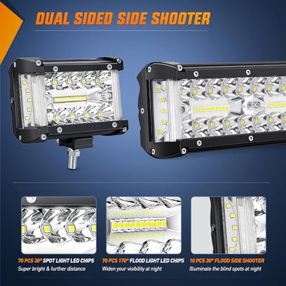 Nilight Side Shooter LED Light Bar Set 20 Inch Triple Row Spot Flood Combo Lights 2PCS 4.3" Pods with 5Pin Rocker Switch Wiring Harness Kit for Truck SUV ATV UTV - color: White - 20Inch Side Shooter Light Bar + 2Pcs 4.3Inch Pods + Wiring Harness