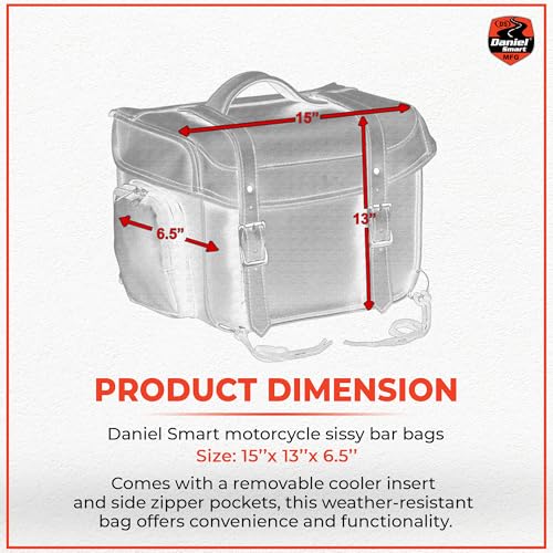 Daniel Smart Cooler Insert Motorcycle Sissy Bar Bag - Insulated Saddle Bag Cooler - Hard Liner Small Biker Luggage Bag, Black