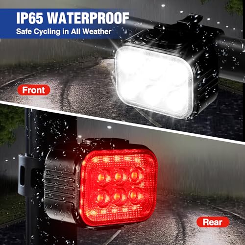 WORKPRO Bike Lights Set [8+13 Modes], Rechargeable Bicycle Light Set Ultra Bright, IP65 Waterproof Bike Lights for Night Riding, 1200mAh Bike Headlight and Tail Light Reflectors - color: Black