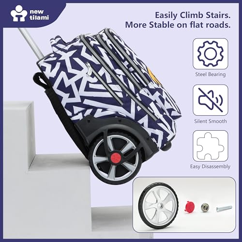 NEW TILAMI 20" Rolling Backpack for Teens Adults, Climbing Stairs Waterproof Backpack with Wheels for School Business Trave Camping with Laptop Compartment, Fit 17 Inch Laptop, Blue - White Doodle - color: Blue - White Doodle