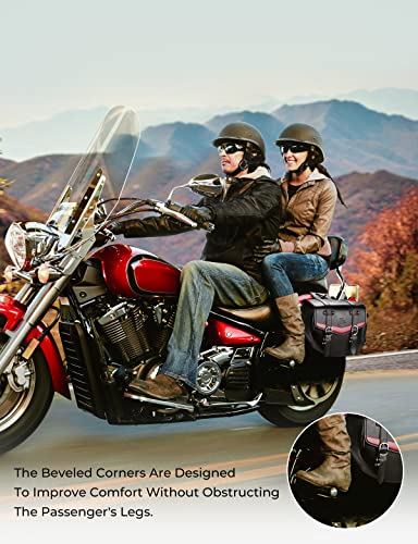 KEMIMOTO Quick Release Buckle Motorcycle Saddle Bags with Cup Holder 18L (9Lx2) PU Leather Saddlebags Waterproof Capacity Compatible with Softail Dyna Road King Universal