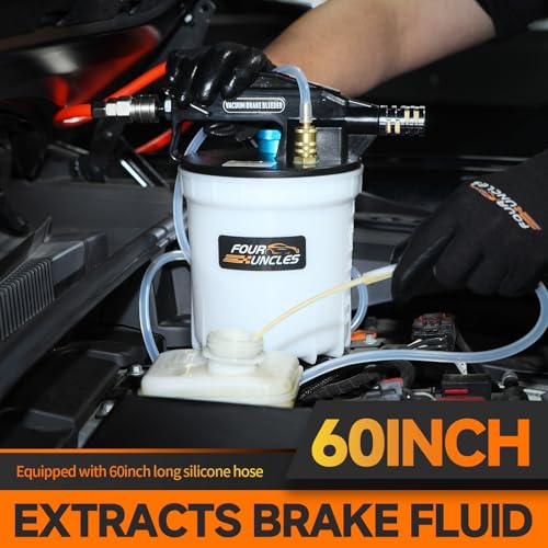 FOUR UNCLES Brake Bleeder Vacuum Pump Kit - Pneumatic Brake Fluid Extractor with 1L Refilling Bottle for Brake Fluid Bleeding, One-Person Operation - size: 2L