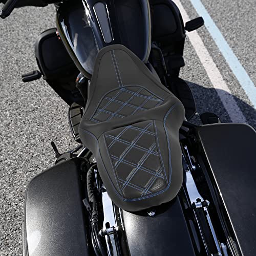 C.C. RIDER Powersports Seats - Driver Passenger Seat Backrest Pad Rider Cushion fit for Harley Davidson Touring Road King Street Glide Electra Glide Road Glide 2009-2023 - color: Seat Black Blue