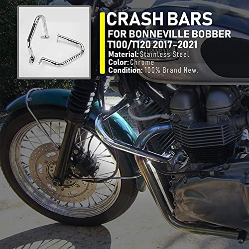 Crash Bars for T-riumph Bonneville Bobber Bonneville T100 T120 Street Twin Cup Thruxton 1200 R Motorcycle Steel Highway Engine Guard Bumper Frame Falling Protectors 2016 2017 2018 2019 2020 (Chrome) - color: Chrome