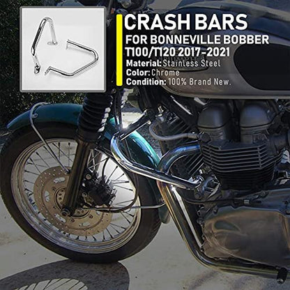 Crash Bars for T-riumph Bonneville Bobber Bonneville T100 T120 Street Twin Cup Thruxton 1200 R Motorcycle Steel Highway Engine Guard Bumper Frame Falling Protectors 2016 2017 2018 2019 2020 (Chrome) - color: Chrome