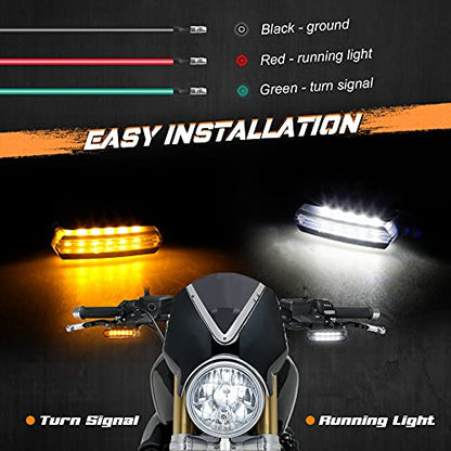 NTHREEAUTO Sequential Handlebar Front Turn Signals Flowing LED Motorcycle Blinkers Mini Running Light Compatible with Harley Dyna Sportster 883 Road King Softail - color: Amber/White