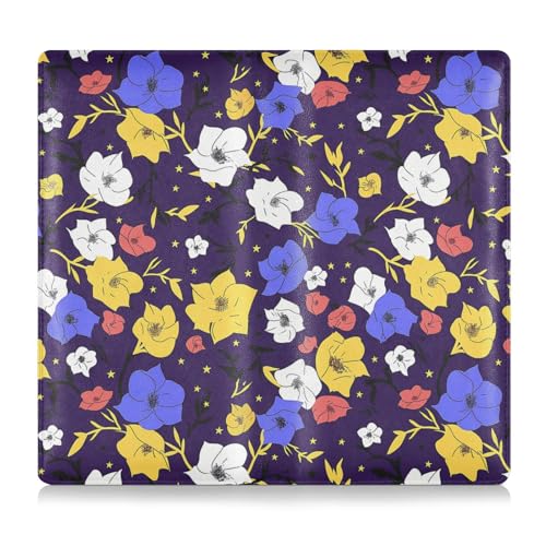 Lilly Flower Blue Yellow Star Premium Leather Car Registration and Insurance Holder Vehicle Glove Box for Any Car, Truck, Motorcycle, Trailer or Boat