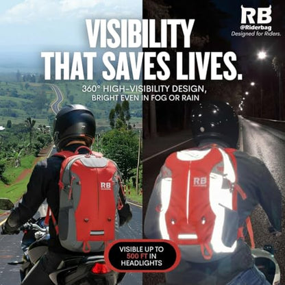Reflective Motorcycle Backpack – Hi Viz EDC Commuter Bag for Riders, Night Travel, and Daily Use with Helmet Holder, Laptop Compartment, Ventilated Back, Urban Gear (red backpack) - color: Red