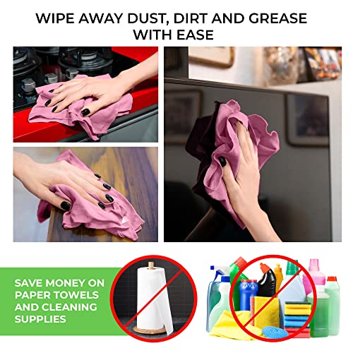 TILO Microfiber Cleaning Cloth – 19x13 Inch Ultra-Absorbent, Streak-Free, Lint-Free, Reusable Polishing Cloth for Dust, Grease, Dirt, and Delicate Surfaces – Non-Abrasive – Pink - color: Pink
